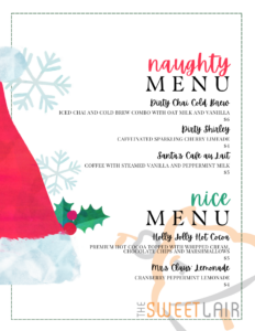 Naughty and Nice Menu